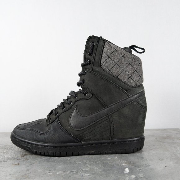 Nike Shoes - Nike Sky Hi Dunk Sneakerboot Hidden Wedge Leather Suede 6 Black Sneaker